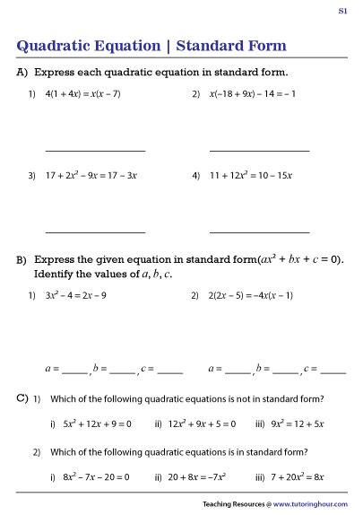 Please update your bookmarks! Enjoy these free sheets. . Writing quadratic equations in standard form worksheet pdf
